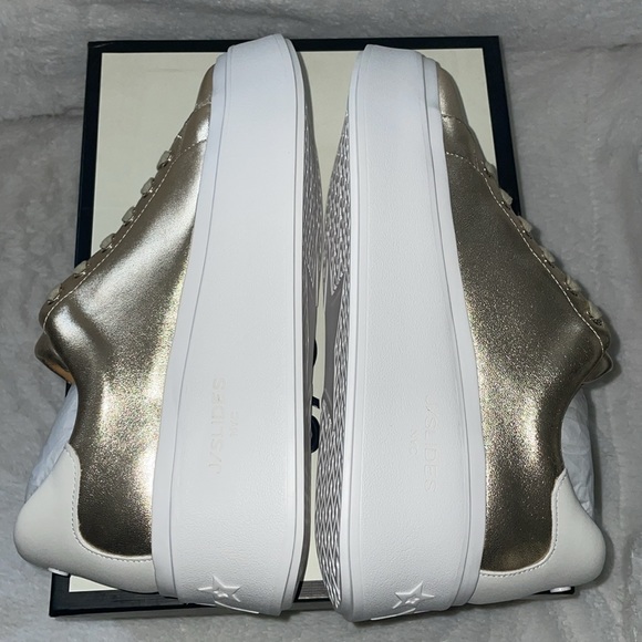 NWT J/SLIDES HALLY Gold Metallic & White Leather - Picture 13 of 16